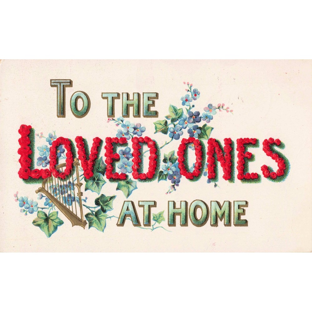 Antique Embossed Postcard 1908 To The Loved Ones At Home Harp Floral PA Posted